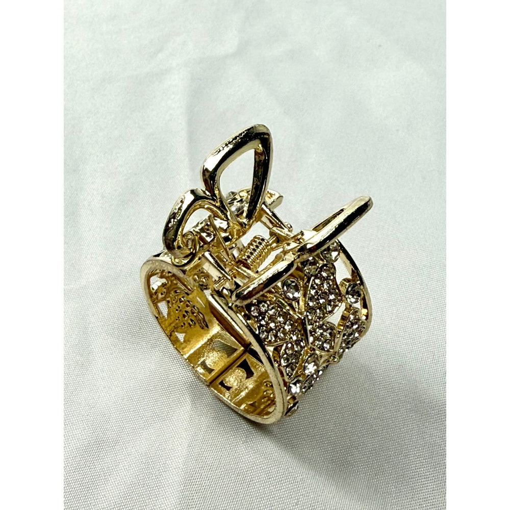 Gold Butterfly Ponytail Cuff Hair Clip Rhinestone Filigree Claw Accessory Y2K - Picture 2 of 6
